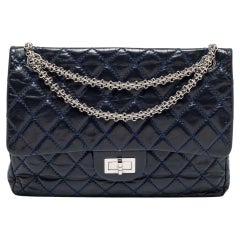 Used Chanel Navy Blue Quilted Leather Reissue 2.55 Classic 227 Double Flap Bag
