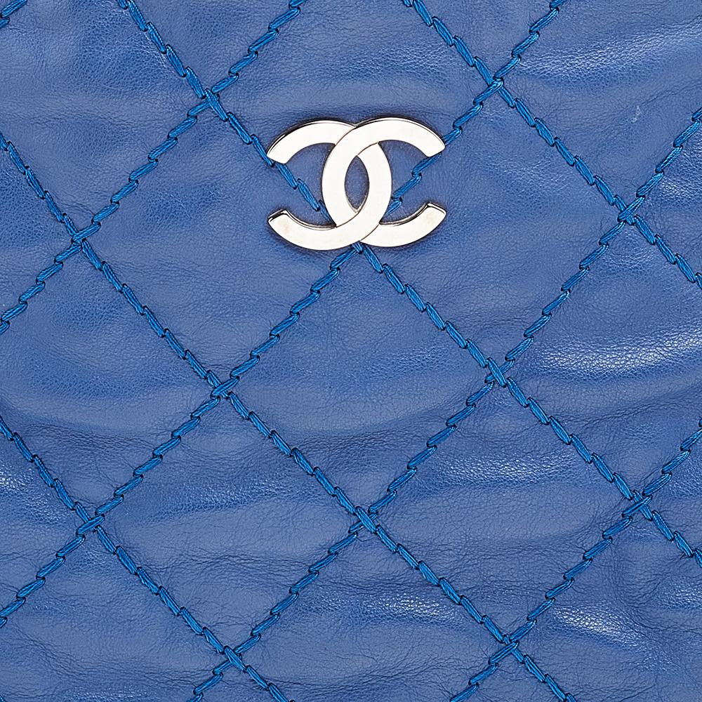 Chanel Navy Blue Quilted Leather Shopper Tote 4