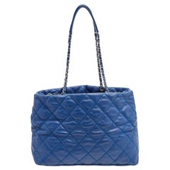 Chanel Navy Blue Quilted Leather Shopper Tote