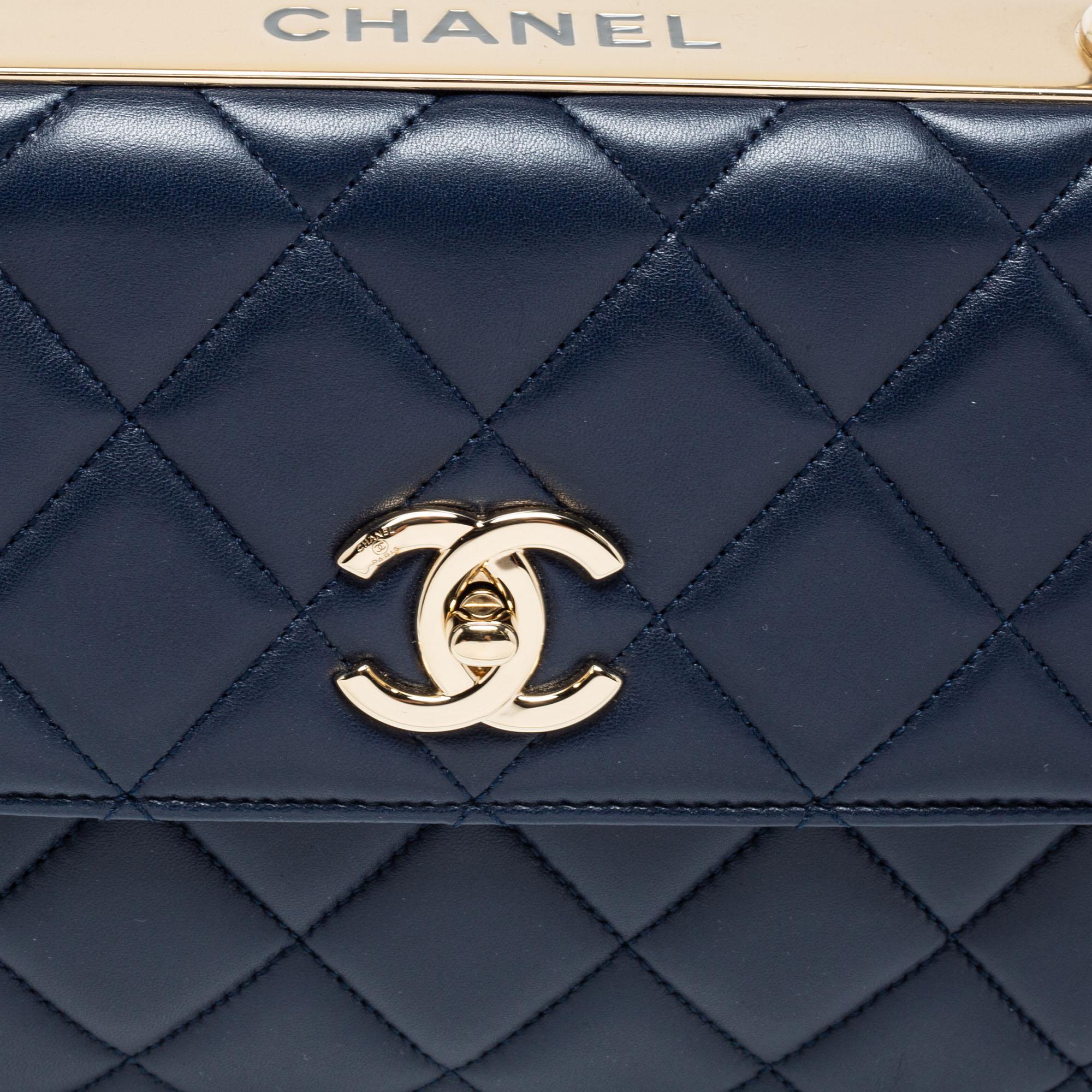 Black Chanel Navy Blue Quilted Leather Trendy CC Flap Bag