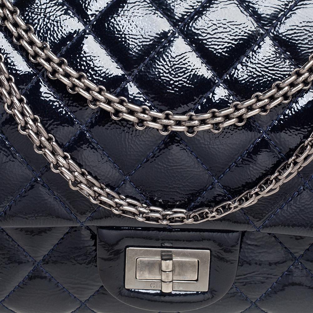 Chanel Navy Blue Quilted Patent Leather Reissue 2.55 Classic 227 Flap Bag 6
