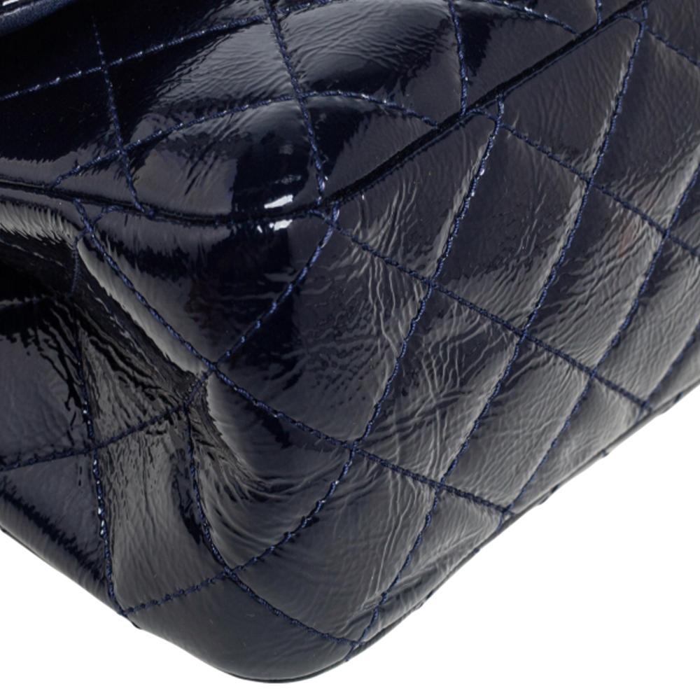 Chanel Navy Blue Quilted Patent Leather Reissue 2.55 Classic 227 Flap Bag 9