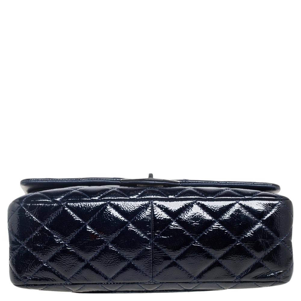 Women's Chanel Navy Blue Quilted Patent Leather Reissue 2.55 Classic 227 Flap Bag