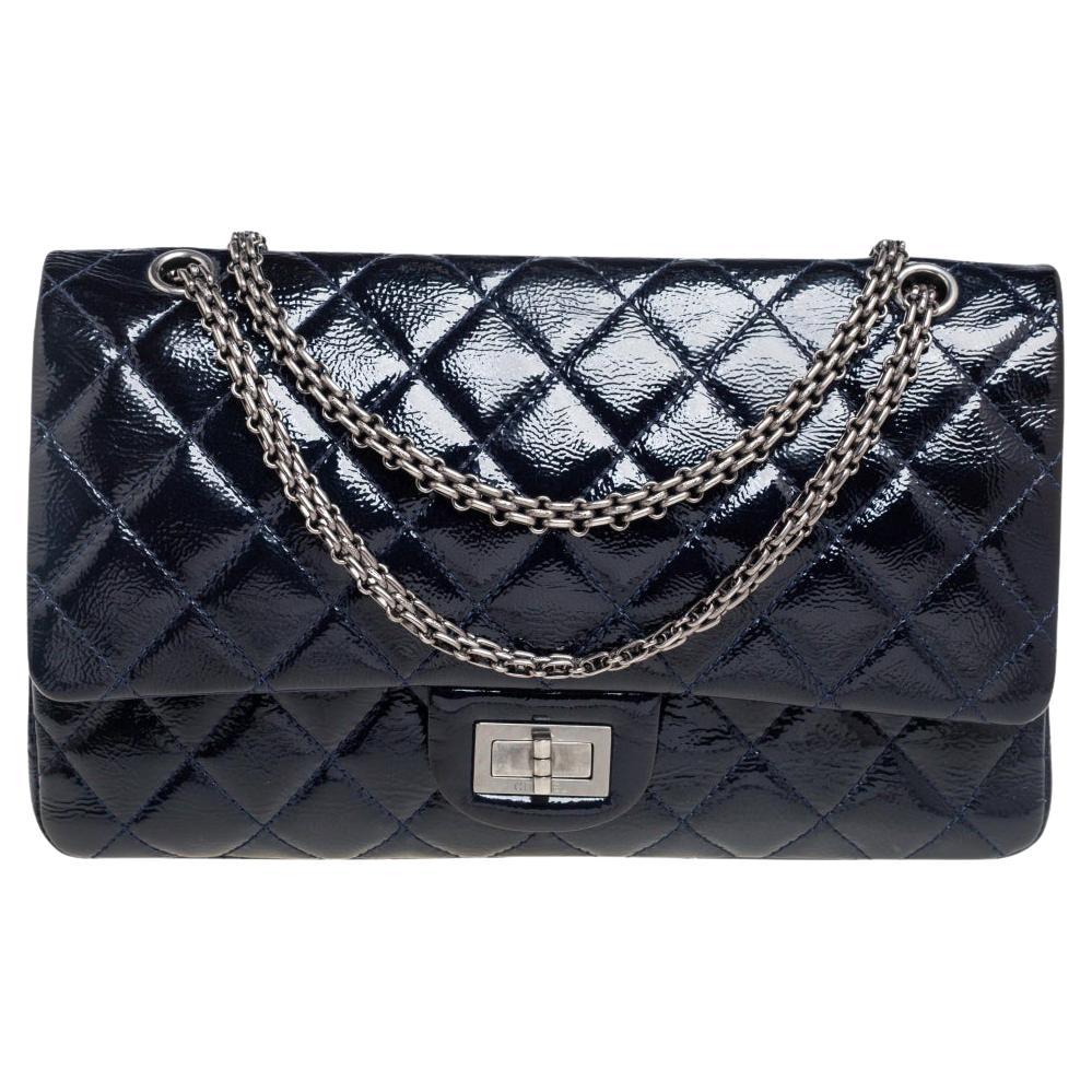 Chanel Navy Blue Quilted Patent Leather Reissue 2.55 Classic 227 Flap Bag