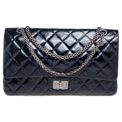 Chanel Navy Blue Quilted Patent Leather Reissue 2.55 Classic 227 Flap Bag