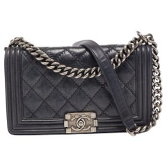 Chanel Navy Blue Quilted Wild Stitched Leather Medium Boy Bag