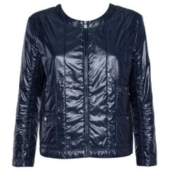 Chanel Navy Blue Quilted Zip Front Jacket L