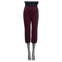 CHANEL navy blue & red cotton 2018 STRIPPED CROPPED KNIT Pants 36 XS