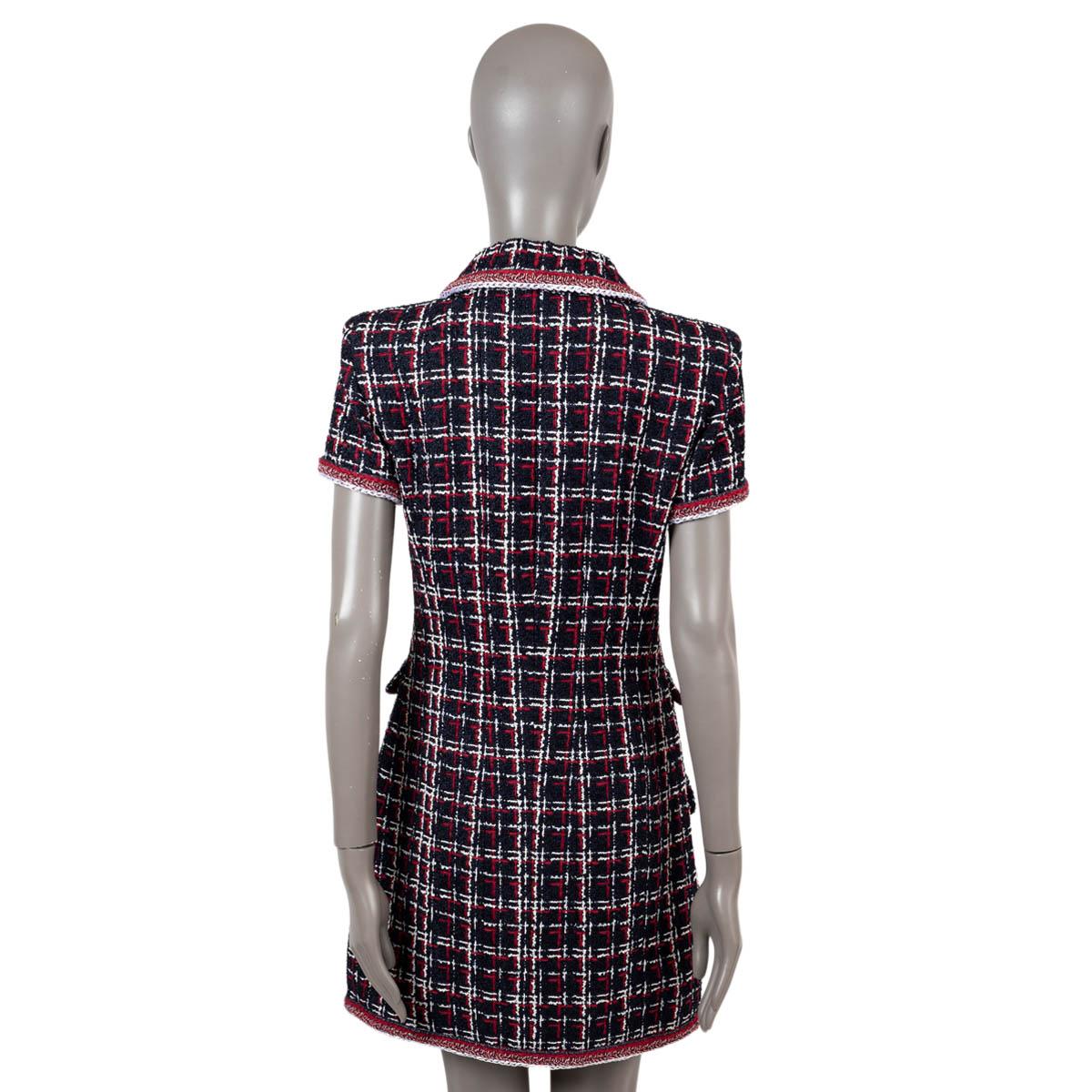 Women's CHANEL navy blue red white viscose 2020 20S TWEED SHIRT Dress 40 M For Sale