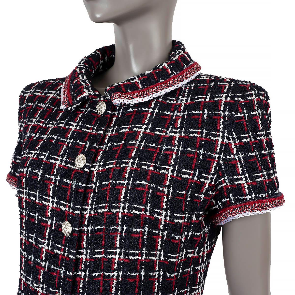 CHANEL navy blue red white viscose 2020 20S TWEED SHIRT Dress 40 M For Sale 2