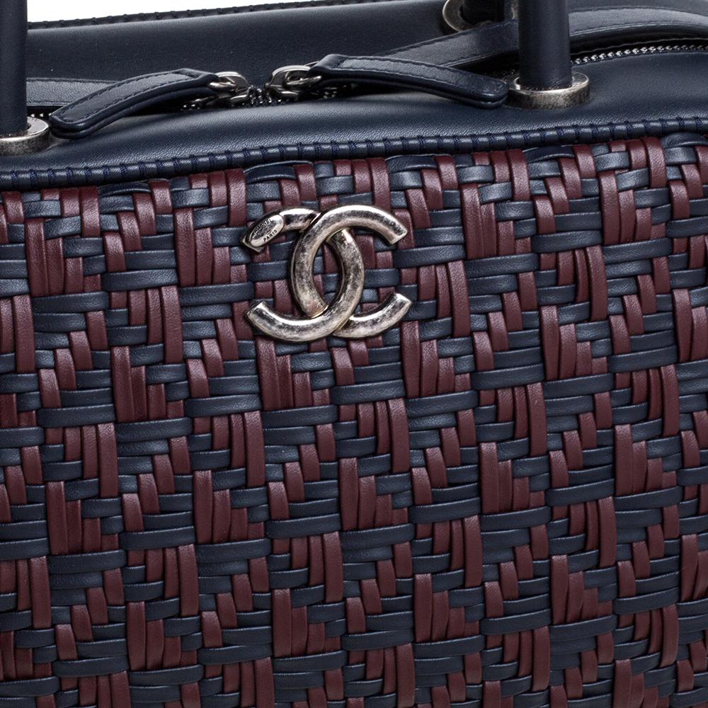 Chanel Navy Blue/Red Woven Leather Bowler Bag 1