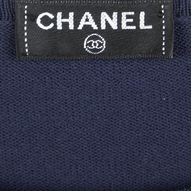 Women's Chanel Navy Blue Ruched Short Sleeve Dress M