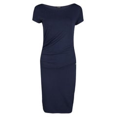 Chanel Navy Blue Ruched Short Sleeve Dress M