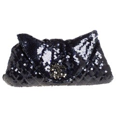 Chanel Navy Blue Sequins CC Half Moon Clutch