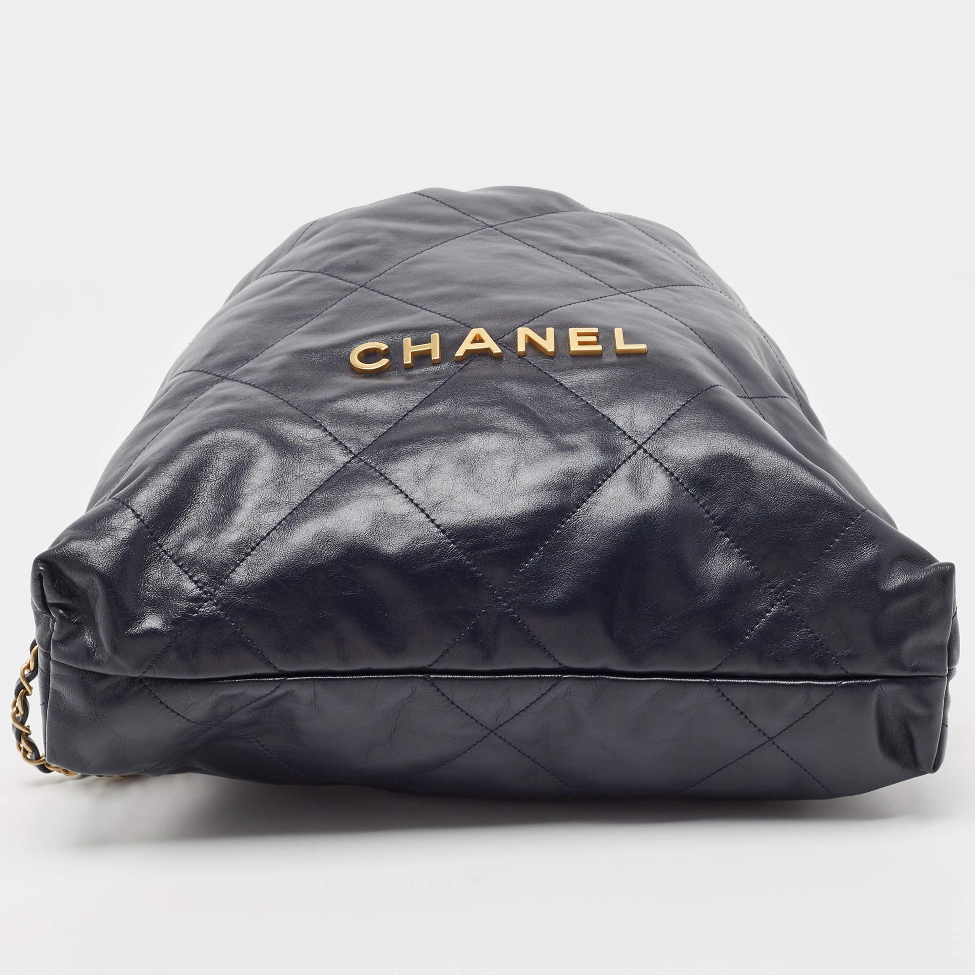 Chanel Navy Blue Shiny Quilted Leather 22 Backpack 1