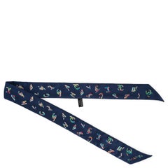 CHANEL navy blue silk 21K LOGO SLIM BANDEAU Scarf