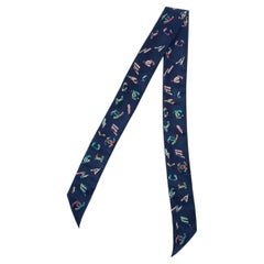 CHANEL navy blue silk 21K LOGO SLIM BANDEAU Scarf