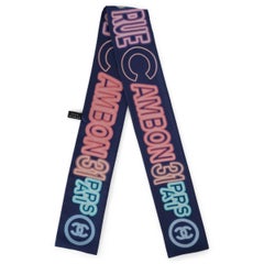 CHANEL navy blue silk 21S NEON SIGNS SLIM BANDEAU Scarf