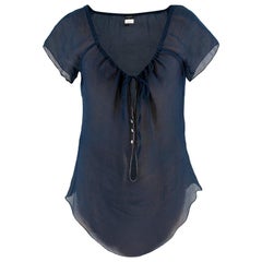 Chanel Navy Blue Silk Sheer Blouse - Size US 8