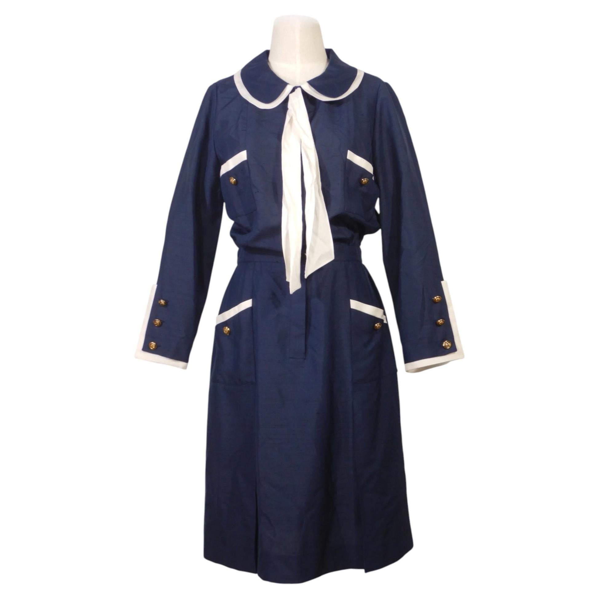 Abito da marinaio vintage in seta blu navy di Chanel