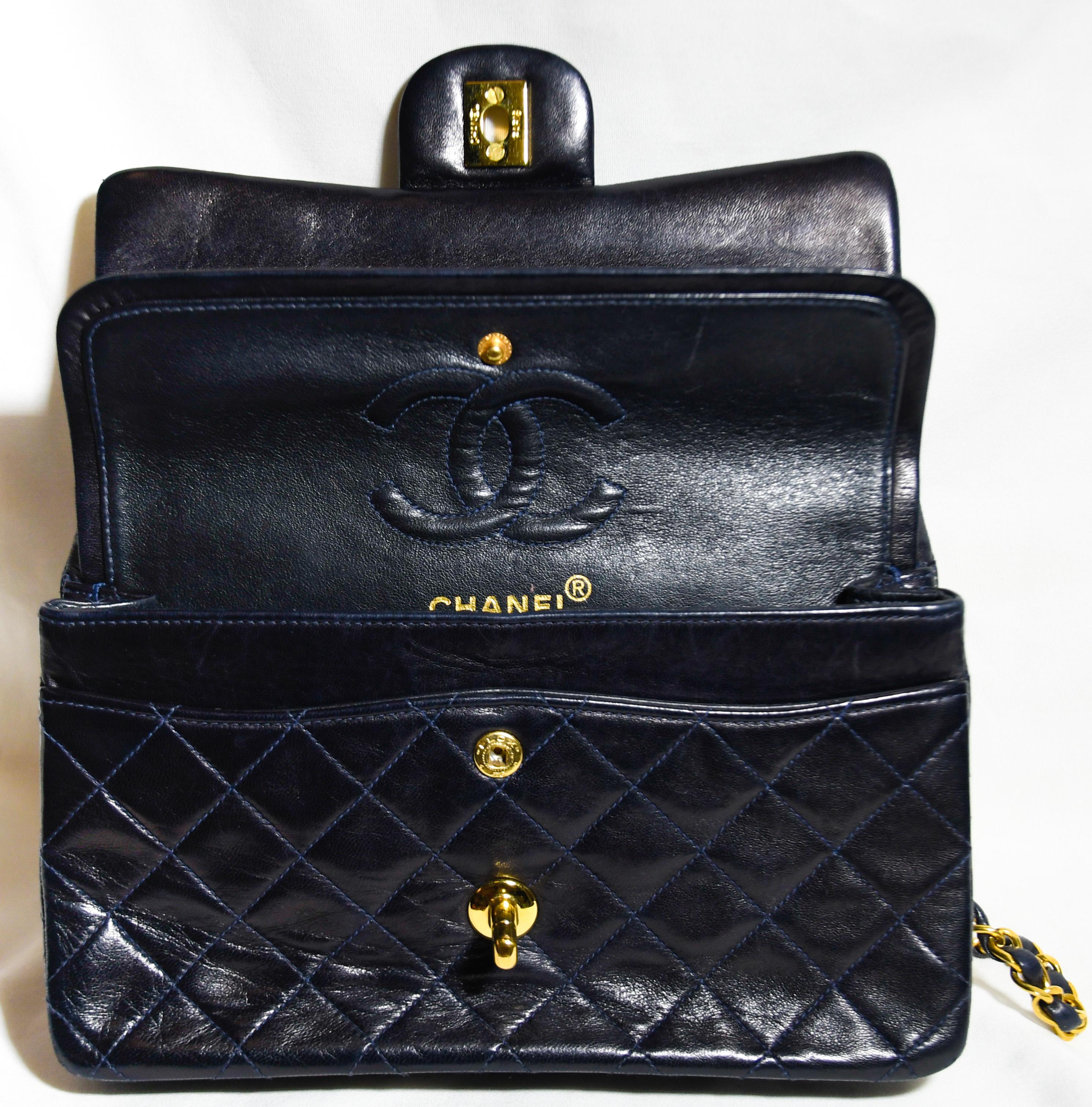 Chanel Navy Blue Small Flap Bag With Gold Tone Hardware For Sale 1