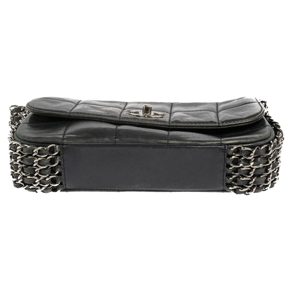 Chanel Navy Blue Square Quilted Leather Multi Chain Flap Bag 5