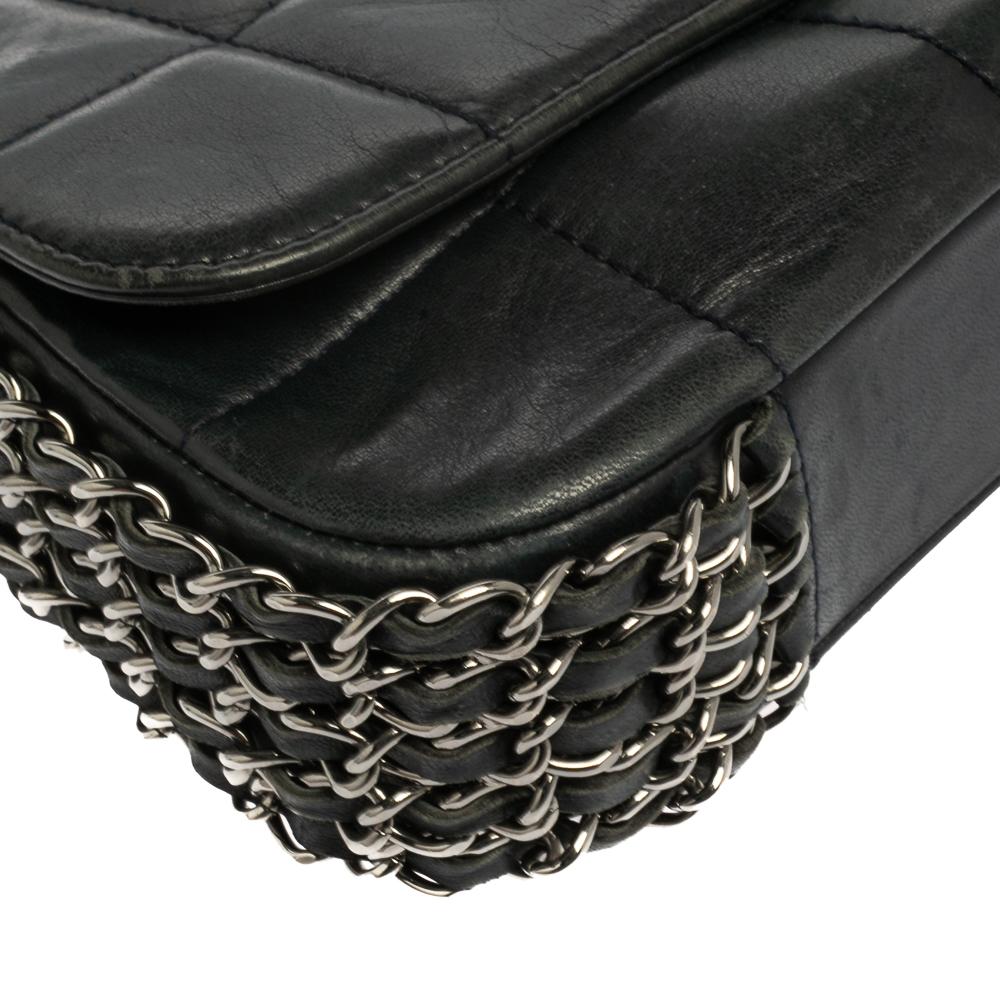 Chanel Navy Blue Square Quilted Leather Multi Chain Flap Bag 6
