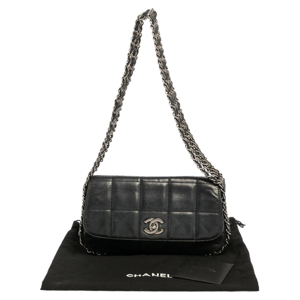 Chanel Navy Blue Square Quilted Leather Multi Chain Flap Bag 7
