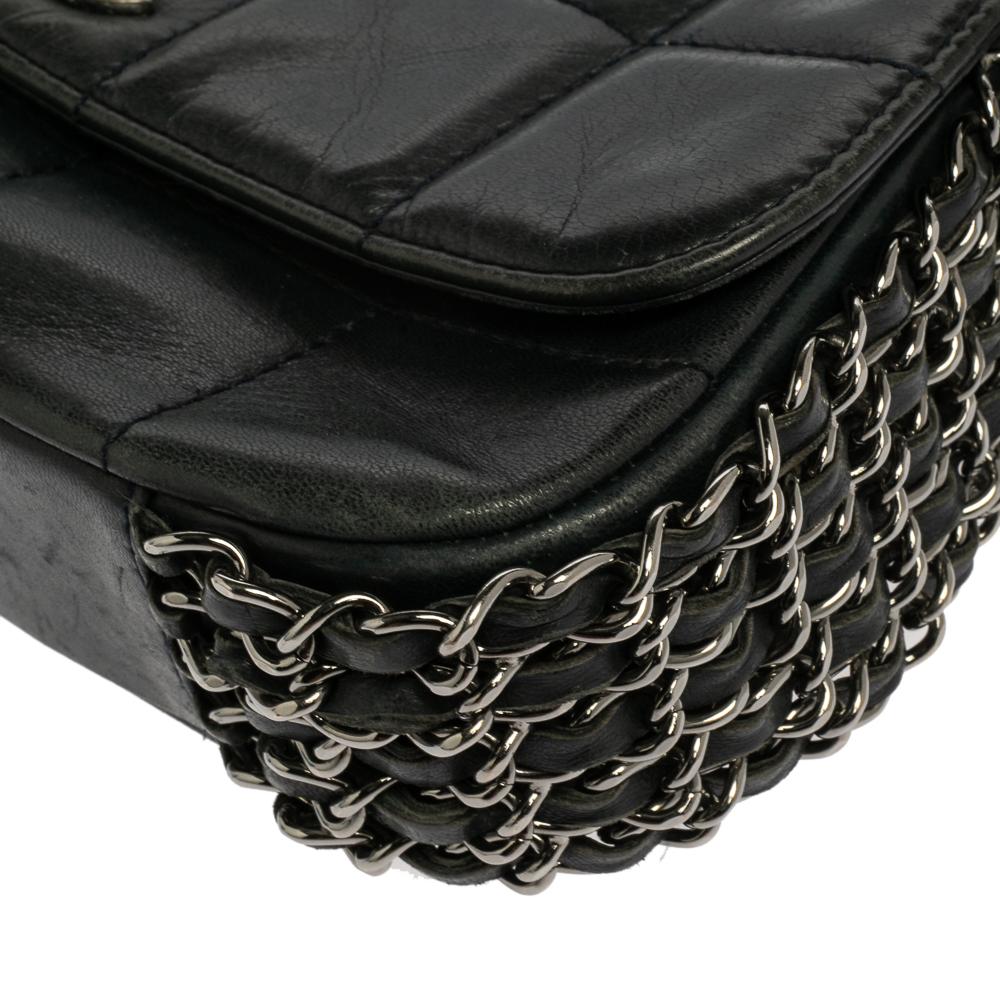 Chanel Navy Blue Square Quilted Leather Multi Chain Flap Bag 4