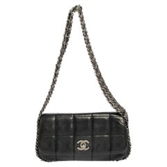 Chanel Navy Blue Square Quilted Leather Multi Chain Flap Bag