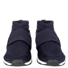 CHANEL navy blue STRETCH KNIT SOCK SPEED Sneakers Shoes 39.5