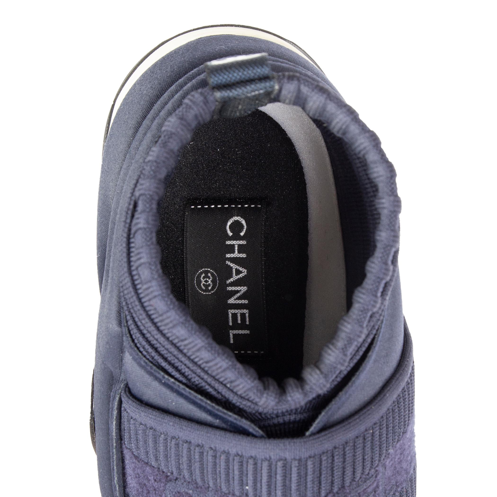 Black CHANEL navy blue STRETCH KNIT SOCK SPEED Sneakers Shoes 39.5