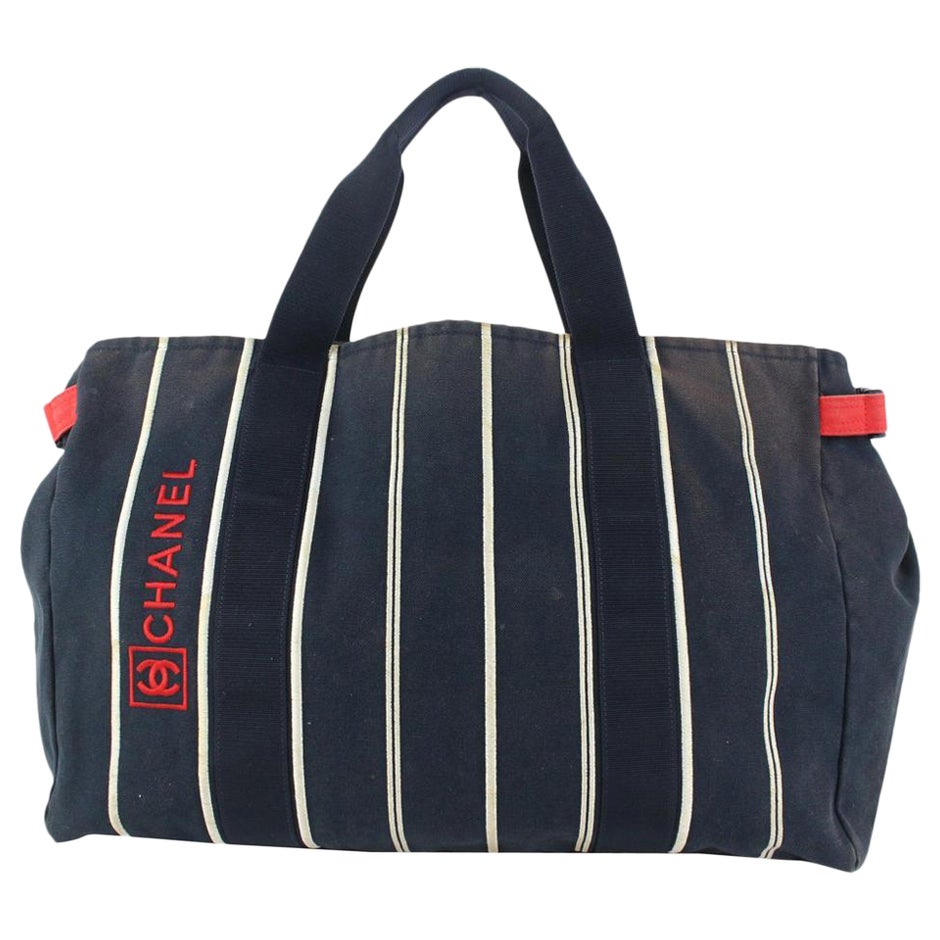 Chanel Bolsa de deporte azul marino a rayas Duffle Tote 929c98