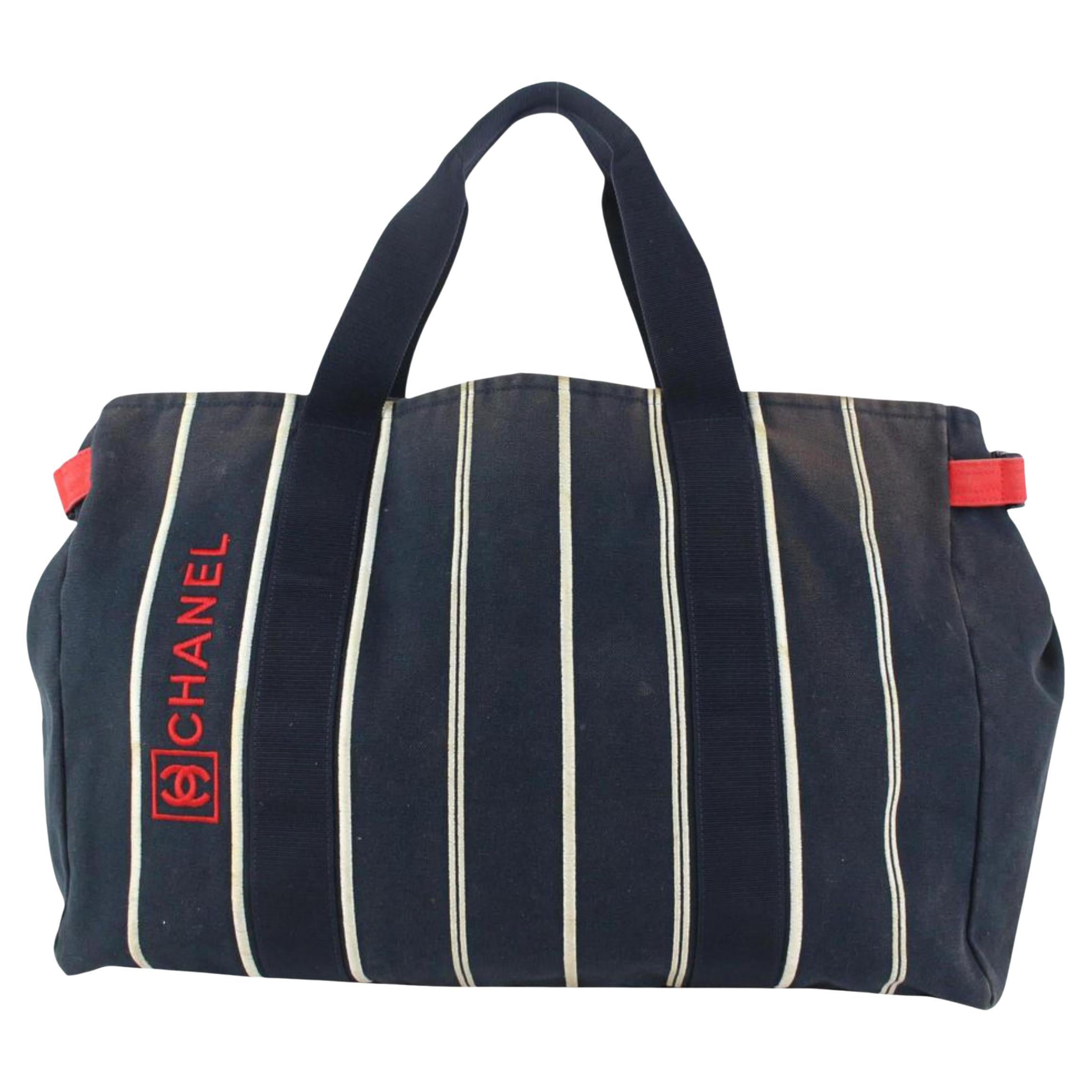 Chanel Navy Blue Stripe Sports Line Duffle Tote bag 929c98 For Sale