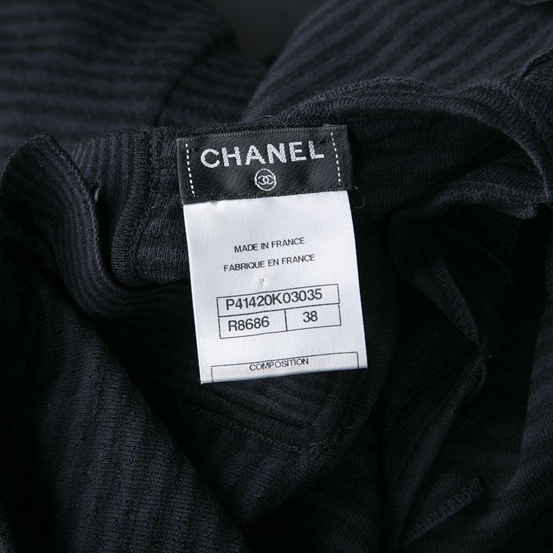 Women's Chanel Navy Blue Striped Jersey Scallop Detail Sleeveless Dress M