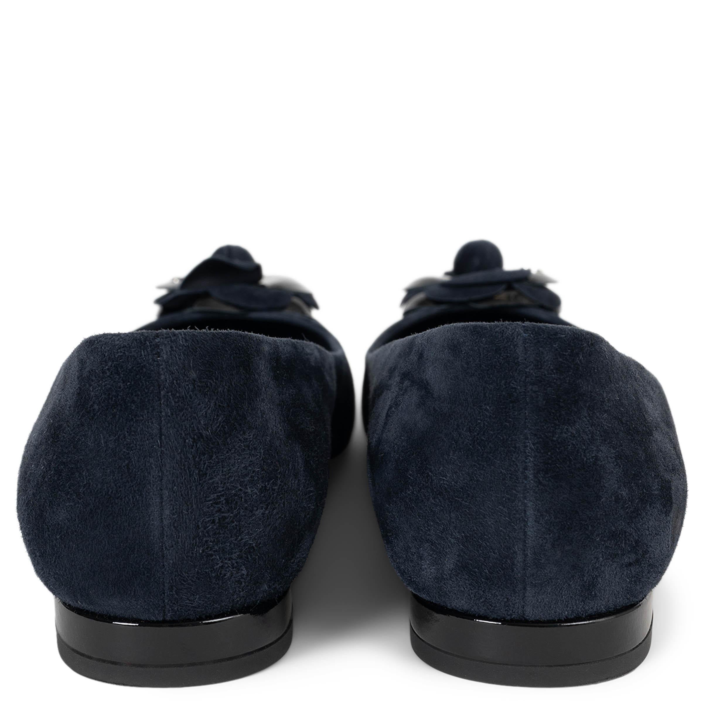 Chaussures de ballet CHANEL 16A ROME CAMELLIA en daim bleu marine 39 Pour femmes en vente