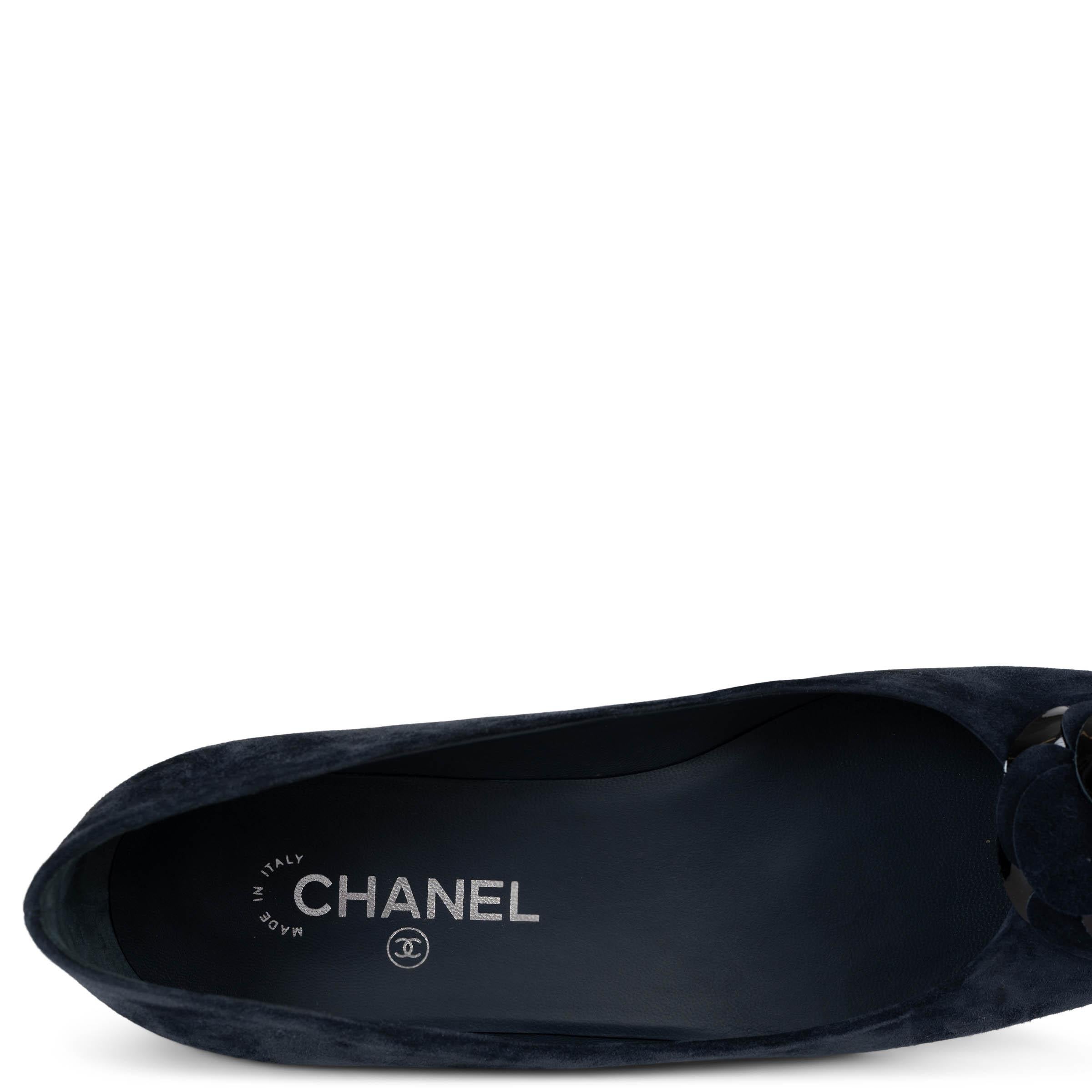 Chaussures de ballet CHANEL 16A ROME CAMELLIA en daim bleu marine 39 en vente 4