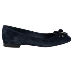 CHANEL navy blue suede 16A ROME CAMELLIA Ballet Flats Shoes 39