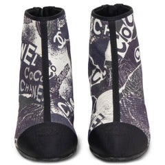 CHANEL navy blue suede 2020 20P GRAFFITI LOGO ANKLE Boots Shoes 39