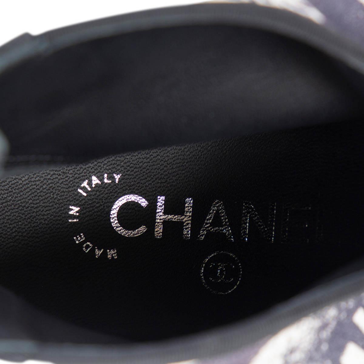 Black CHANEL navy blue suede 2020 20P GRAFFITI LOGO ANKLE Boots Shoes 39