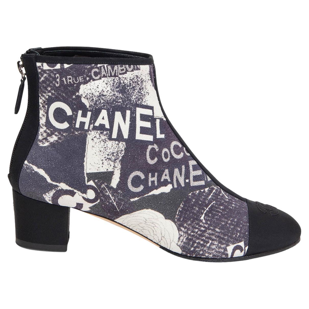 CHANEL navy blue suede 2020 20P GRAFFITI LOGO ANKLE Boots Shoes 39 at  1stDibs