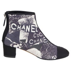 CHANEL navy blue suede 2020 20P GRAFFITI LOGO ANKLE Boots Shoes 39