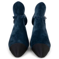 CHANEL navy blue suede 20A RUE CAMBON CUT-OUT ANKLE Boots Shoes 39.5