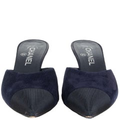 CHANEL navy blue suede & black Mules Pumps Shoes 38.5