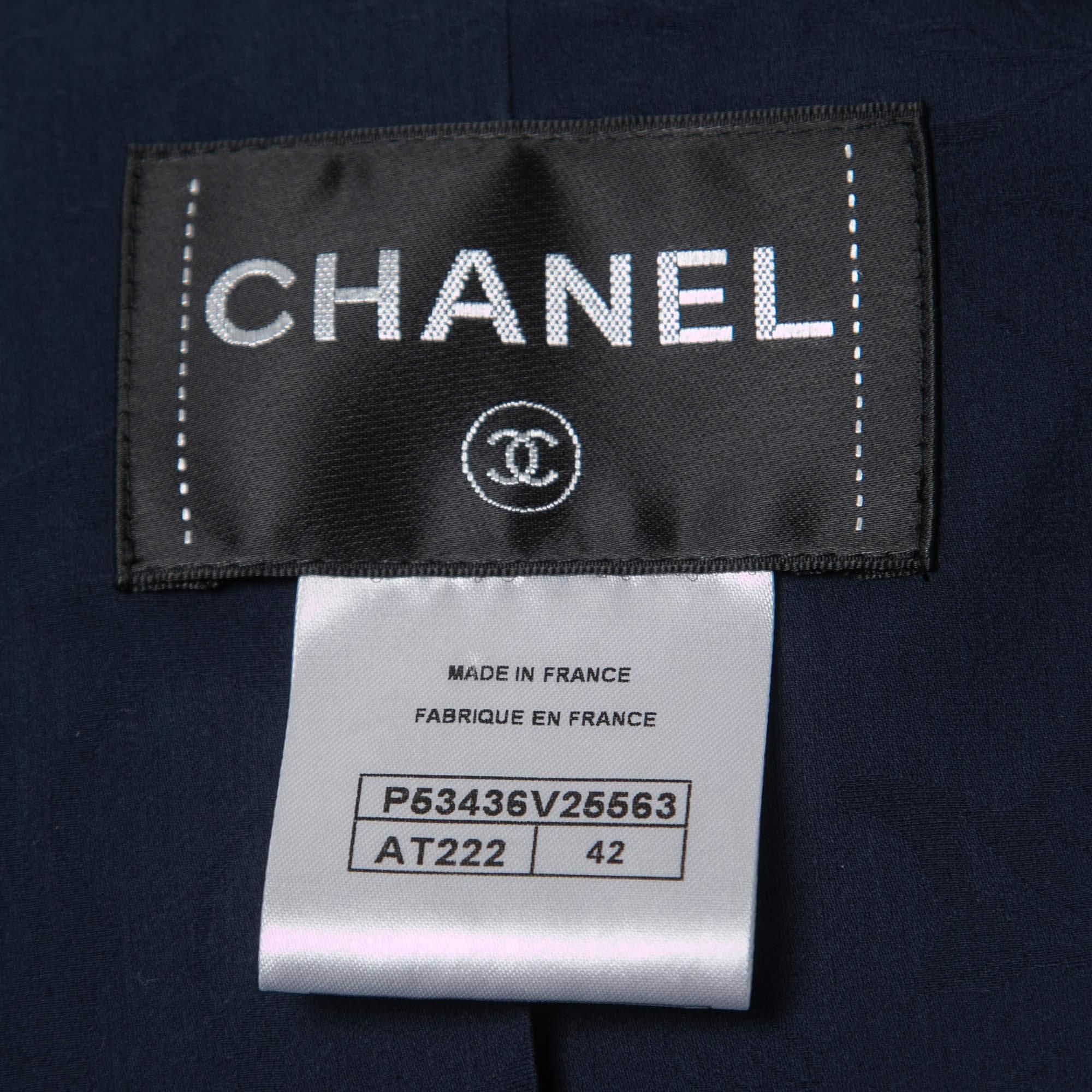 Women's Chanel Navy Blue Terry Calfskin Trimmed Mid-Length Coat  For Sale