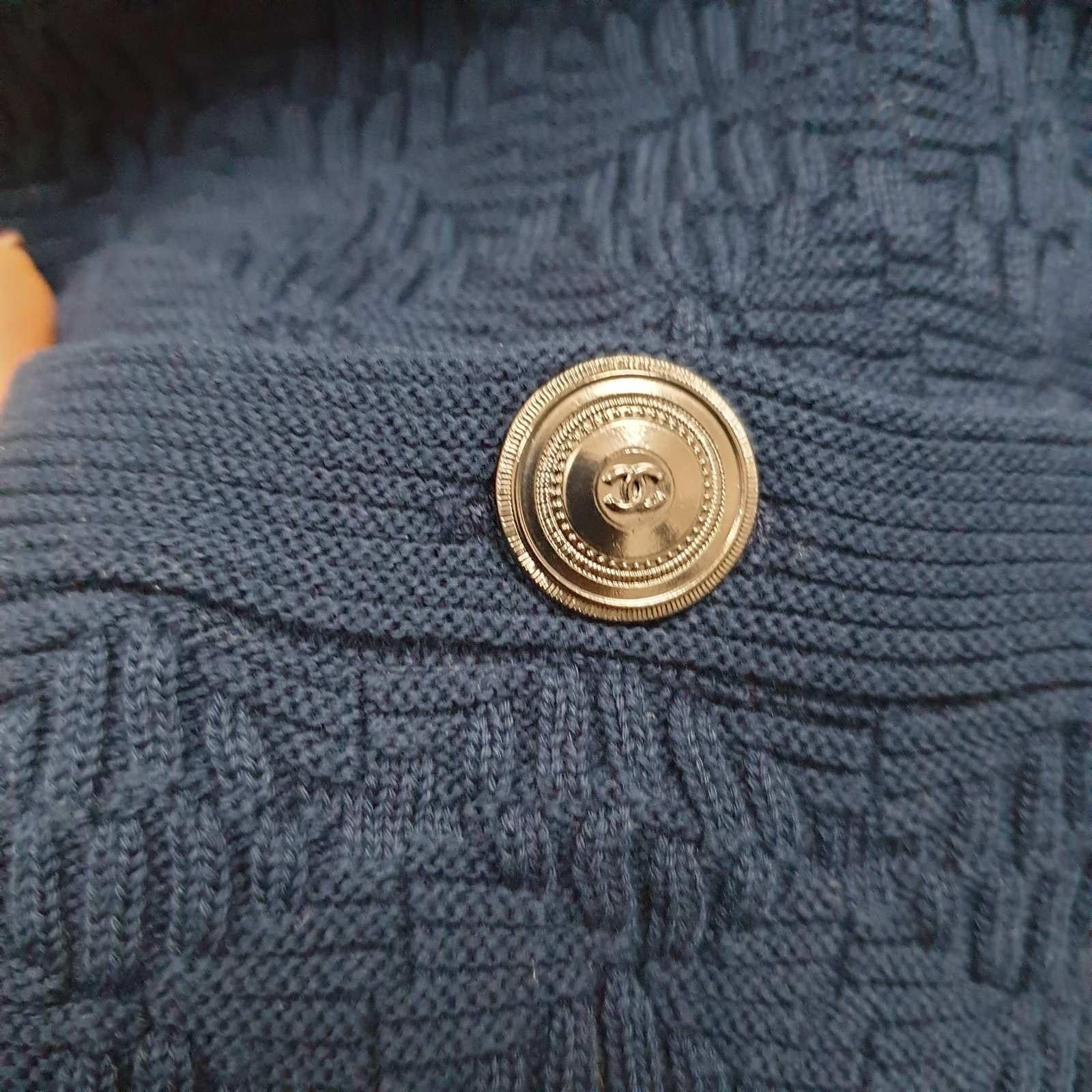 Women's Chanel Navy Blue Textured Cotton Jacquard Knit Sleeveless Dres