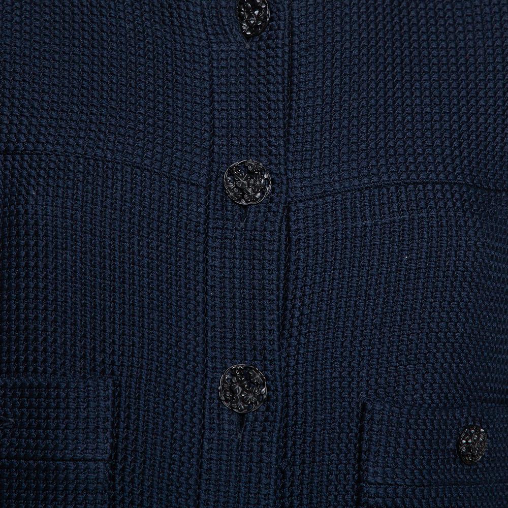 Chanel Navy Blue Tweed Button Front Jacket L In Good Condition In Dubai, Al Qouz 2
