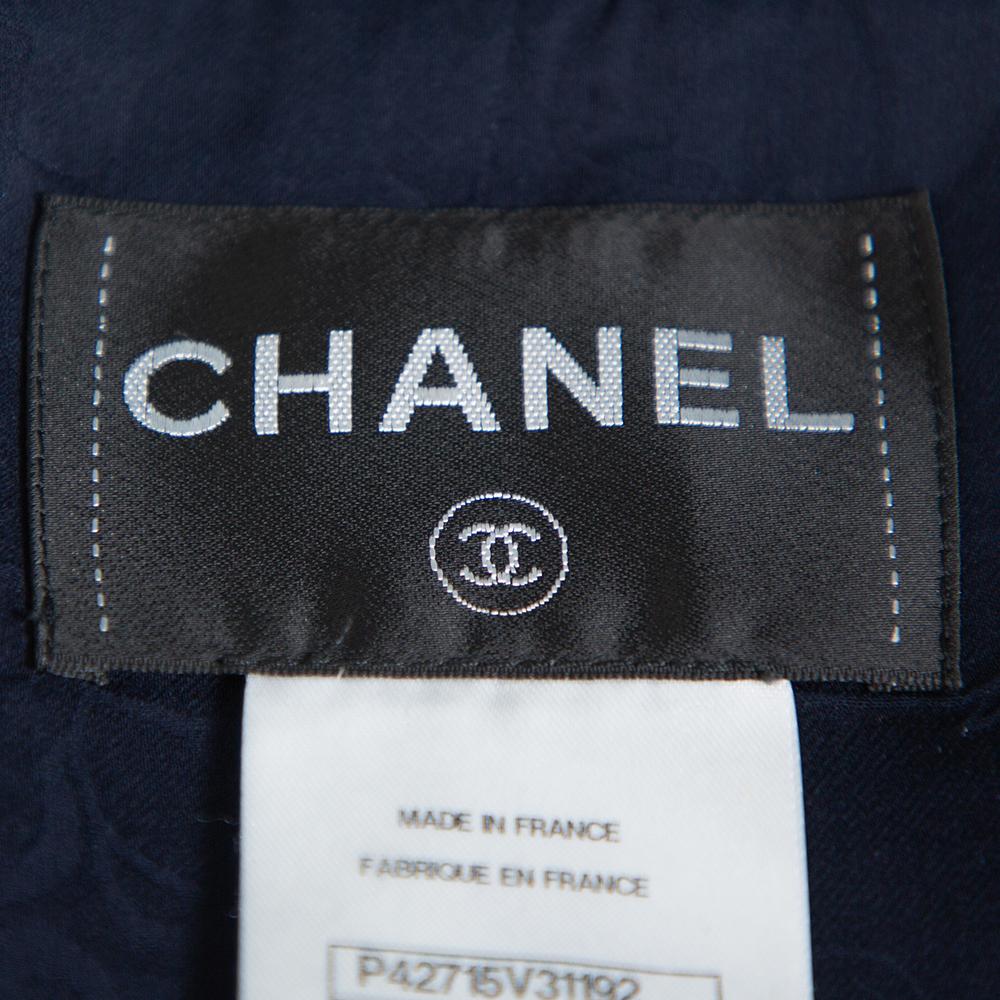 Women's Chanel Navy Blue Tweed Button Front Jacket L