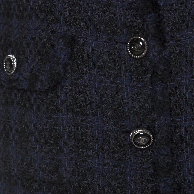 Chanel Navy Blue Tweed Contrast Boucle Trim Classic Blazer M 1