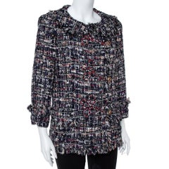 Chanel Navy Blue Tweed Embellished Closure Detail Jacket L